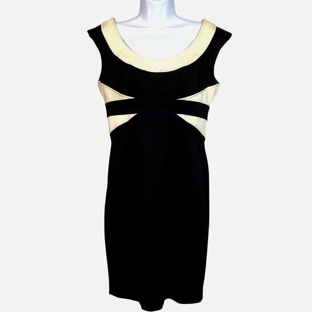 Maggy London Womens Black & Cream Sleeveless Sheath Dress Size 10 Back Zipper